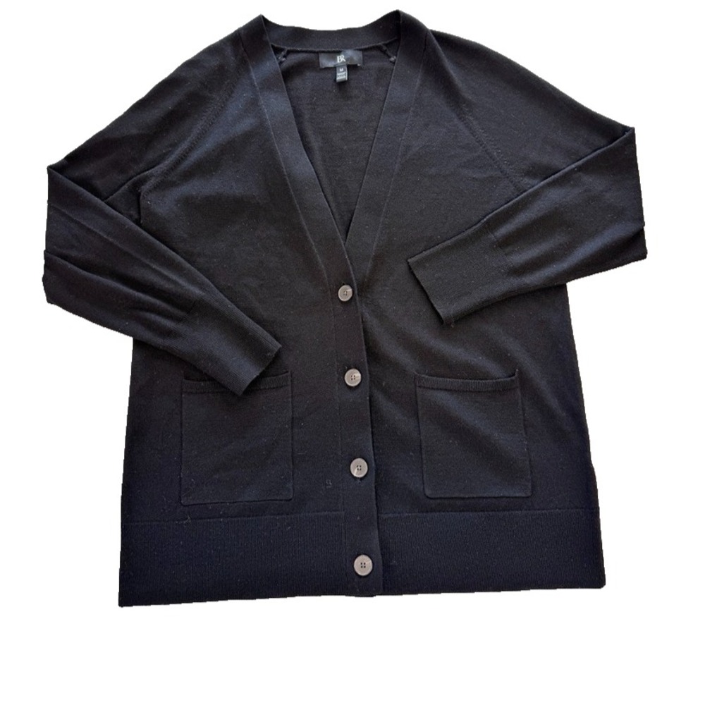 Banana Republic Cardigan Women's Medium Extra Fine Merino Wool Button Up Black